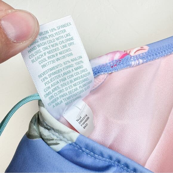 Kona Sol Floral One Piece Swimsuit Blue Pink Ruffle NWT Large - Picture 10 of 12